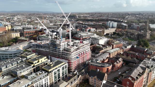 New Build apartments  Bristol city Centre UK descending drone,aerial