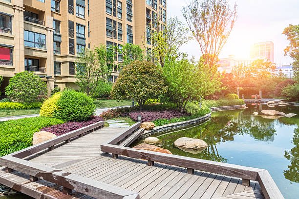 residential houses with public green park,wuxi city,china.