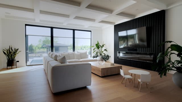 Modern interior in luxury house, houses, shot of real estate interior. Wide shot. Move camera. High quality 4k footage